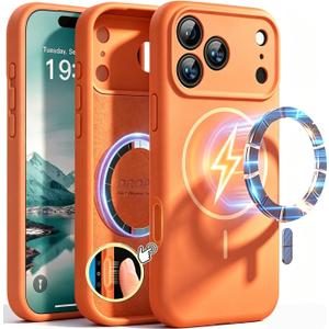 Magnetic for iPhone 17 Pro Max Case Silicone, Compatible with MagSafe, Integrated Camera Control Cover, Full Body Protective 3.0mm Thicken Shockproof Phone Cover for 17 ProMax 6.9'', Orange