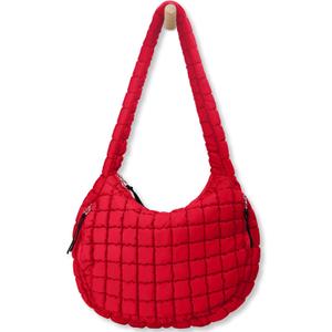 Puffer Tote Bag for Women Large Quilted Tote Bag Quilted Carryall Bag Soft Puffy Crossbody Bag Hobo Handbags Puff Purse (Watermelon Red)