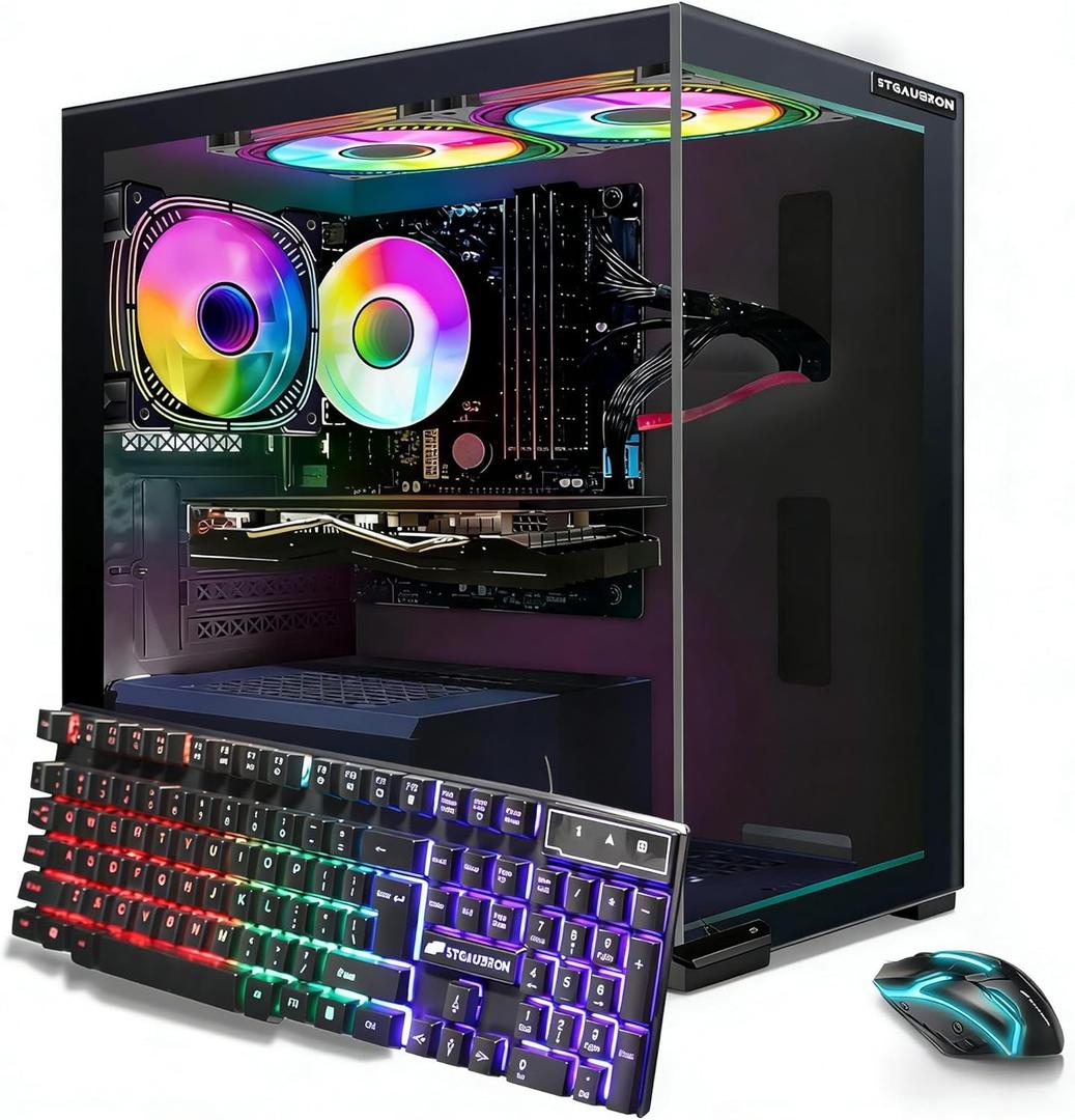 STGAubron Gaming PC Desktop, Intel Core i7 up to 3.9G, Radeon RX 580 16G, 16GB RAM, 512GB SSD, WiFi 6, BT 5.0, RGB Fan x 3, Windows 11 Home