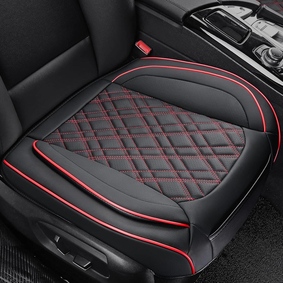 EifBrisa Car Seat Cover Front PU Leather Seat Covers, 2Pcs Universal Bottom Seat Covers for Cars, Anti-Slip, Storage Bags,Full Wrapping Edge Fits 95% of Vehicles(1 Pair, Red Grid)