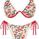 ZAFUL Women's Bikini Sets Ribbed Two Piece Swimsuits Underwire Adjustable Back Clasp Bathing Suit Side Tie Thong Swimwear (Medium, Cherry)