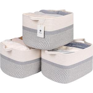 Medium and Large Woven Basket/ / With Handle, Used for Toys and Fabric Storage Basket used for Storing xl Storage Box, Decorative Storage Box Room 2pack (14L*10W*8.6H White/ Gray, 14Lx10Wx8.6H)