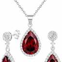 Jewelry Sets For Women 925 Sterling Silver Post Teardrop Dangle Stud Earrings Necklace Set Crystal Rhinestone Wedding Prom Costume Jewelry for Women