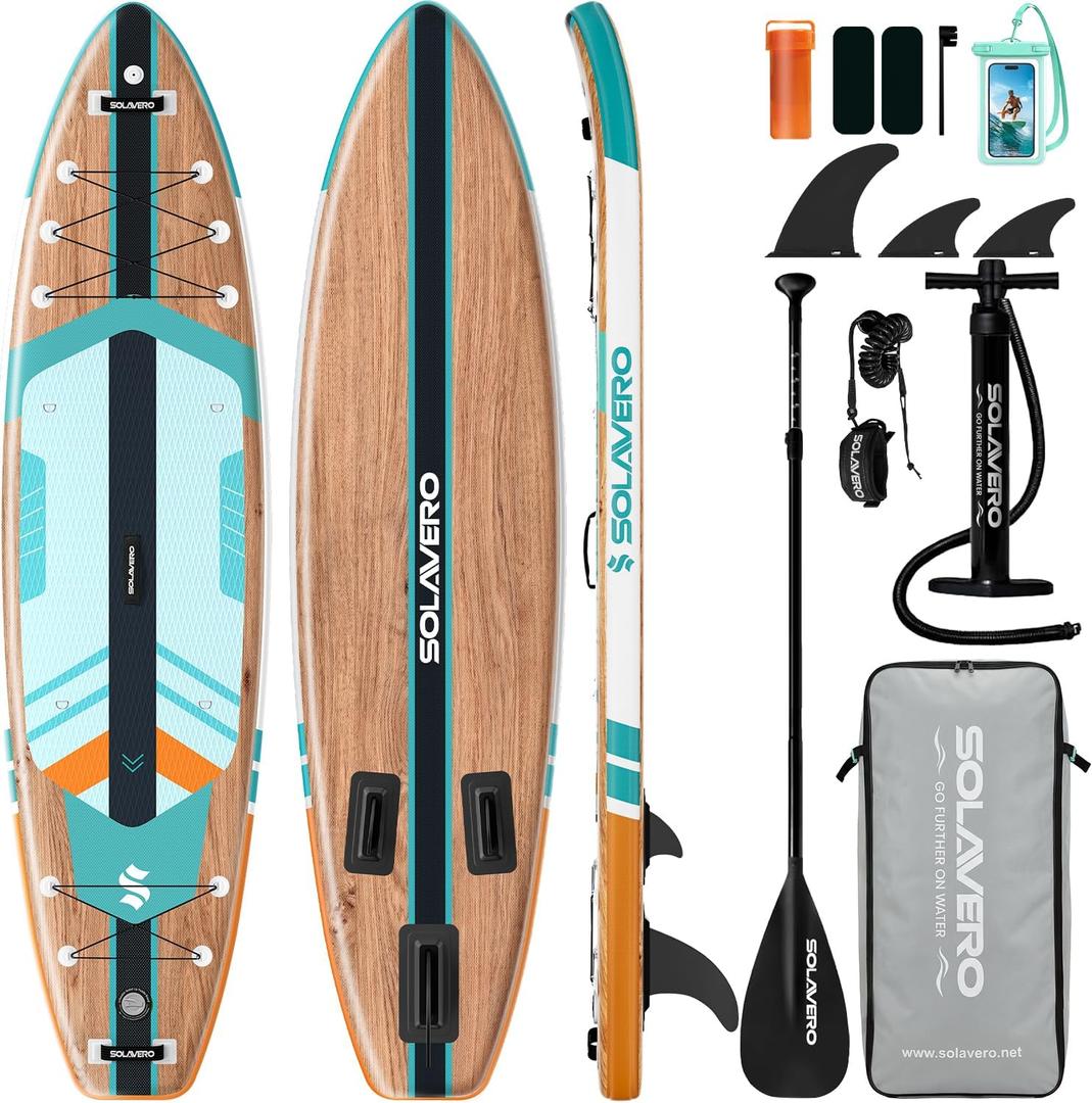 SOLAVERO 11'6" Inflatable Stand Up Paddle Board Supports 550 lbs - Extra Wide Stable Design with Non-Slip EVA Deck, SUP with Premium Accessories for Adults & Youth