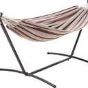 Amazon Basics Double Hammock with 9-Foot Space Saving Steel Stand and Carrying Case, 2 Person, 450 lb Capacity, Cream Wave, 110" x 47" x 43"