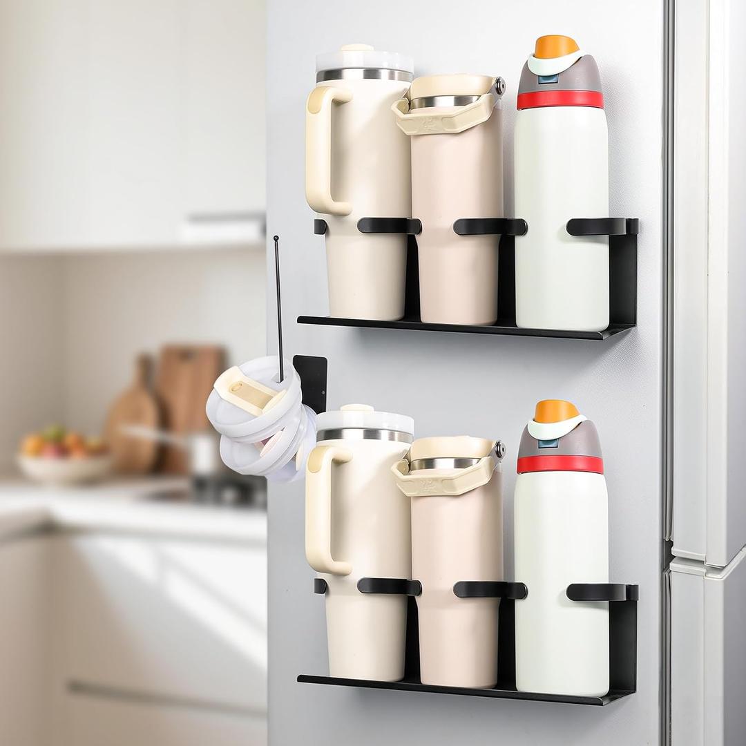 ZOSIX Magnetic Stanley Cup Holder for Fridge, Water Bottle Organizer Compatible with Stanley Cup/ Owala/ Hydrojug/ Brumate/ Simple Modern, Tumbler Organizer with Cup Lid Holder