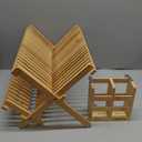 HBlife Dish Rack, Bamboo Folding 2-Tier Collapsible Drainer Dish Drying Rack with Utensils Flatware Holder Set (Dish Rack with Utensil Holder)