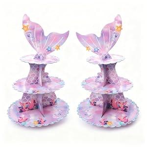 CozyWeave Cupcake Stand,Mermaid 3 Tier Paper Dessert Round Cake Stand Tower Cupcake Stand Disposable