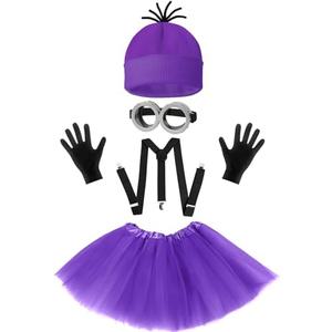WISHTEN Halloween Costume for Adult Women,Goggles/Yellow Beanie/Blue Dress/Suspenders/Gloves Halloween Costume Accessories (Purple)