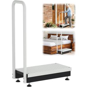 Adjustable One Step Stool with Handle for Elderly Adults Safety, Heavy Duty Bed Step with Non-Slip Platform for High Beds/Doorway/Kitchen/Closet(Grey Platform)