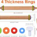 Rolling Pin with 4 Adjustable Thickness Rings and Long Handle 13.6 Inch Wooden Dough Roller for Baking, Dough, Cookie, Cake, Fondant, Pizza and Pie Crust