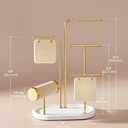 SONGMICS Jewelry Stand, Jewelry Organizer, Jewelry Display Holder with Metal Frame, 2 Earring Boards, 4 Hanging Rods, Necklace Earring Bracelet Holder, for Watches, Metallic Gold UJJS025A01