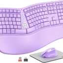 MEETION Ergonomic Wireless Keyboard and Mouse, Curved Keyboard with Vertical Mouse, Split Ergo Keyboard with Wrist Rest, Natural Typing Rechargeable Full Size, Windows/Mac/PC/Laptop, Purple