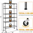 BolDuck 6 Tier Storage Shelves with Wheels, 2100lbs Capacity Heavy Duty Shelving Units, 14x36x75inch Adjustable Metal Shelf Wire Shelving Rack for Garage, Kitchen, Office, Black