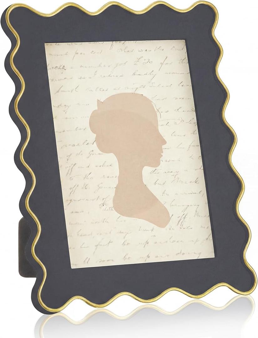 5x7 Inch Black Scalloped Picture Frame Cute Wavy Edge Wooden Wave Scallop Photo Frame for Desktop Display Home Decor Family Friends Wedding Graduation Gifts