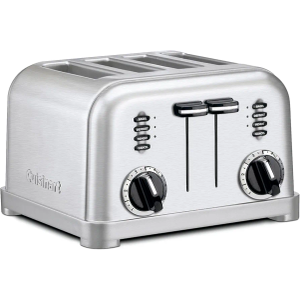 Cuisinart 4 Slice Toaster, Compact Stainless Steel Toaster with Extra-Wide Slots for Toasting Bread, French Toast, Bagels and Pastries, Defrost & Reheat Functions, CPT-180P1, Brushed Stainless