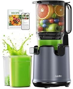 Aeitto Juicer Machines - 5.3" Large Mouth Feed Chute with Self Feeding & Hands-Free Design - Cold Press Juicer for Fruits & Vegetables - Slow Masticating Juicer Easy to Clean & Assemble, Grey