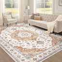 EIEIHOUSE Area Rugs for Living Room: Washable 9'x12' Living Room Rug Large Soft Vintage Floral Farmhouse Indoor Retro Area Rugs for Bedroom Dining Room Home Office - Yellow/Brick Red/Beige