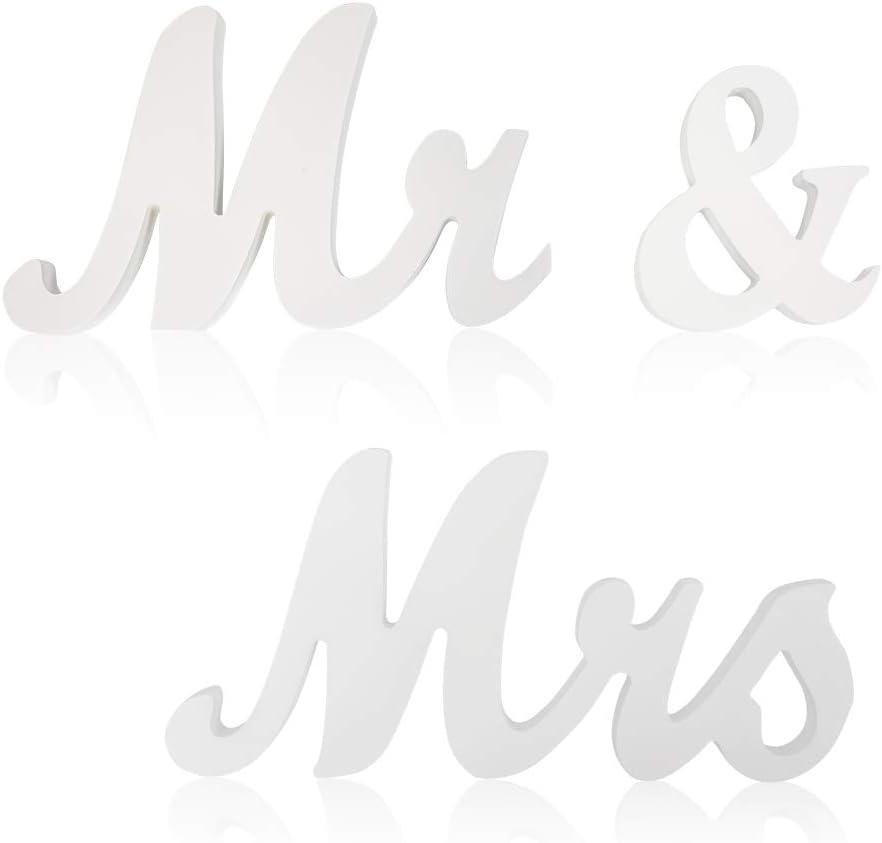 Mrs & Mr Sign Sweetheart Table Decorations - Letters for Wedding Photo Props, Party Banner Decoration (White)