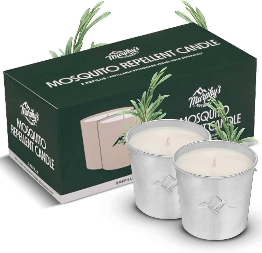 Murphy's Naturals Mosquito Repellent Candle Refills for Outdoor Patio, DEET-Free, Plant-Based Essential Oils, Soy & Beeswax Blend, 9oz Refills, 2-Pack