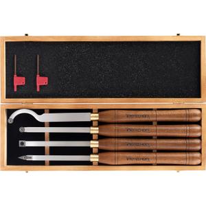 4-Pieces Carbide Tipped Woodturning Tools Lathe Chisel Set with Stainless Steel Blade, Wooden Box