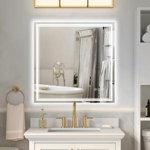 Ratsamee 30x30 Inch Led Mirror for Bathroom with Front Light and Backlit, Bathroom Mirror with Led Lights, Vanity Mirror with Lights for Wall, Anti-Fog, Dimmable, Memory Function, Tempered Glass