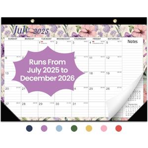 2 x Desk Calendar 2025-2026, 18 Months Calendar Runs until Dec 2026 - Large 17" x 12" Desktop/Wall Monthly Calendar for Home School, or Office - Vintage Floral