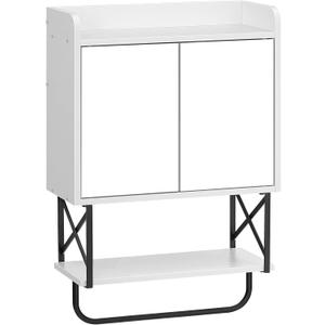 HOOBRO Medicine Wall Cabinet with Mirror, Bathroom Storage Cabinet with Hidden Space and Towel Bar, Double Mirrored Doors, Detachable Shelf, for Bathroom, Living Room, White BW41CW01