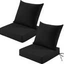 Patio Cushions for Outdoor Furniture, 24x24 Outdoor Couch Cushions, Waterproof & Fade-Resistant Patio Chair Cushions with Removable Cover, Replacement Outdoor Deep Seat Cushion, Black (Set of 2), 24*24+5.75/25*22.5"