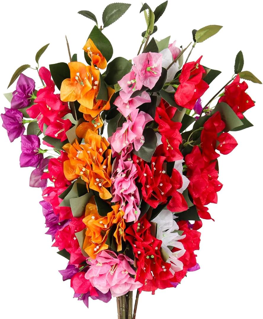 RECUTMS Hanging Plants Flowers for Outdoor Silk Bougainvillea (Mixed Color, Bougainvillea 12 Bundles)