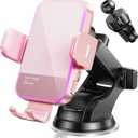 Wireless Car Charger,7 Colored LED Backlit 15W Auto Clamping Car Charger Phone Mount Holder fit for iPhone 14 13 12 Mini Pro Max 11 XR XS, Samsung Galaxy S23 Ultra S22 S21+ S10+ Note 20, etc - Pink