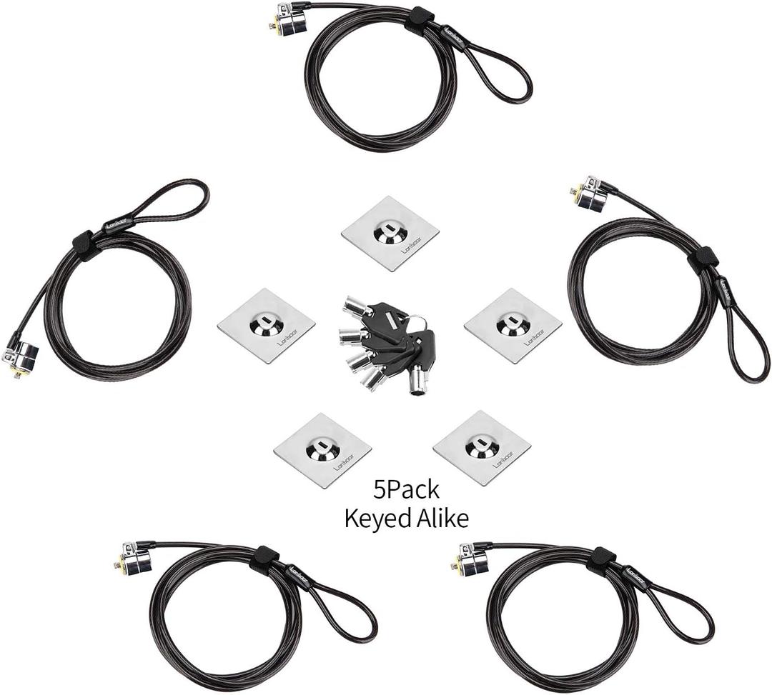 5Pack Laptop Cable Lock Hardware Security Cable Lock Anti Theft 5Keys 6.7Ft Compatible for Tablet Laptops, iMac,Out Door TV,Mac mini,& Other Devices Longer Cable 5PCS keyed Alike