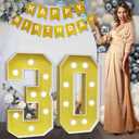 imprsv Marquee Numbers Gold 30th-Birthday Decorations: Large 3ft Light Up Number 30 Birthday Decoration for Women Men Thirty Year Old Anniversary Decor Party Backdrop Big Mosaic Number 30