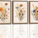 3Pcs Vintage Wildflower Framed Canvas Wall Art Rustic Botanical Floral Pictures Prints for Living Room Bedroom Bathroom Retro Boho Wall Decor for Home Aesthetic 12x16 inch Ready to Hang