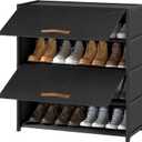 Shoe Rack, 5 Tier Shoe Storage Cabinet with Door 20 Pair Plastic Shoe Shelves Organizer for Closet, Entryway, Hallway, Bedroom, Black