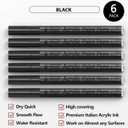 Black Marker Paint Pens - 6 Pack Acrylic Black Permanent Marker, 0.7mm Extra Fine Tip Paint Pen for Art projects, Drawing, Rock Painting, Stone, Ceramic, Glass, Wood, Plastic, Metal, Canvas DIY Crafts