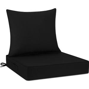 Cozyide Outdoor Chair Cushions 24x24, Washable Patio Furniture Cushions with Removable Cover, Waterproof Outdoor Deep Seat Cushion Set with Non-Slip Ties and Handle, Black