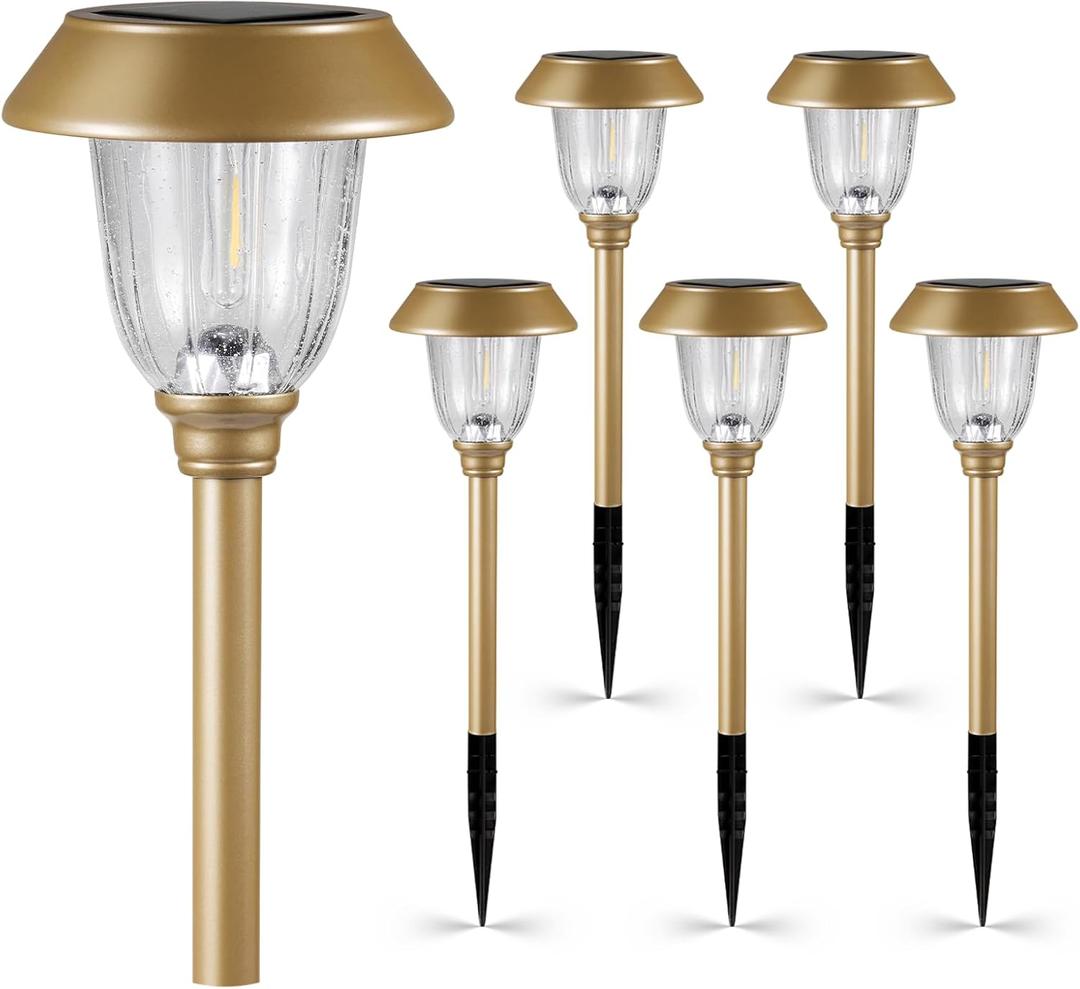 MAGGIFT Solar Pathway Lights Outdoor Waterproof 6 Pack 25 Lumen, Stainless Steel & Glass Solar Garden Lights, Auto On/Off Solar Landscape Lights for Yard Driveway, Walkway, Bright Warm White, Bronze