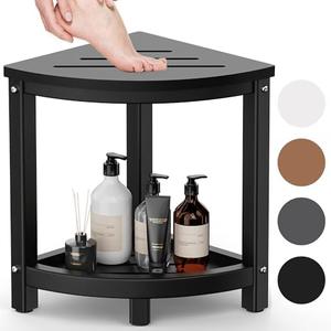ONSGLM Shower Stool for Inside Shower, Corner Shower Bench Seat, HDPE Waterproof Shower Stool for Shaving Legs with Baffle Storage Shelf, Shower Seat/ Foot Rest for Bathroom, Indoor/ Outdoor Use, Black