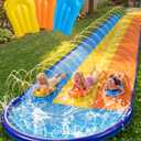 Sloosh Triple Water Slide with 3 BodyBoards, 18FT Lawn Slip Water Splash Slide Summer Toy Splash Pad with Build in Advanced Sprinkler for Kids Adults Backyard Summer Water Fun