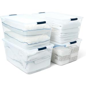 Rubbermaid Cleverstore 95 Qt Clear Storage Bins with Latching Lids, 4-Pack, Stackable, BPA-Free, Made in USA, Clear/Black