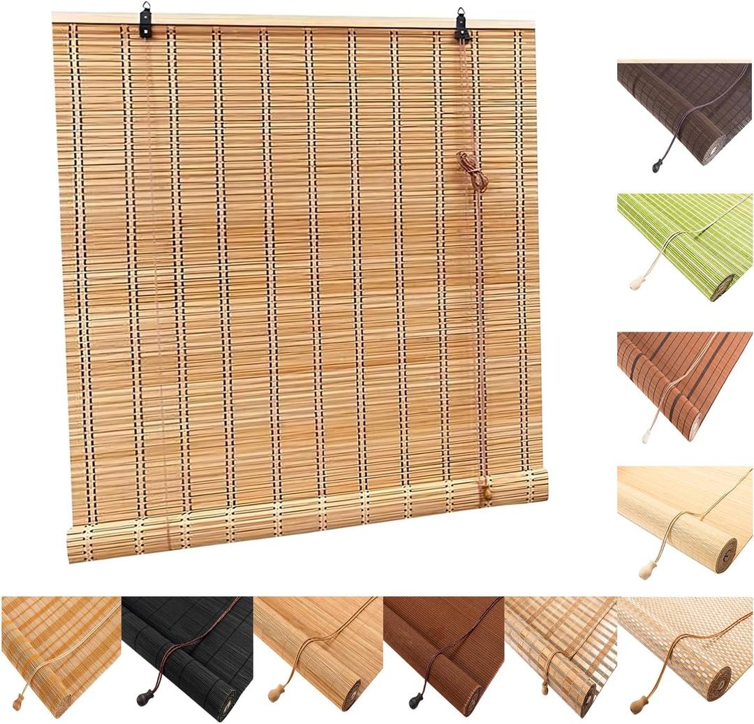 Bamboo Blinds for Interior Windows Outdoor Patio, Bamboo Roller Shades Custom Sizes Roll Up Blinds Anti-UV, Porch Patio Privacy Blinds Screen with Lifting Devices, Easy Installation