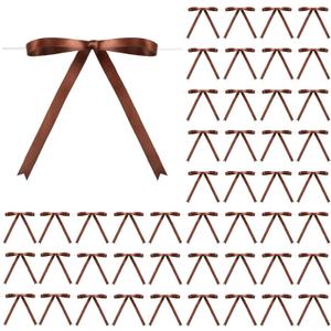 Riceshoot Brown Bows, 50 Pcs 5x7 Inch Twist Tie Satin Ribbon Bows for Gift Wrapping Cake Balloons Treat Bags Birthday Present Holiday Gift DIY Craft Wedding Baby Shower Anniversary Party Decor