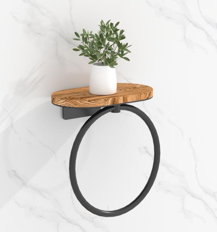 Wood Rustic Towel Ring with Shelf, Farmhouse Towel Rack Holder, Olive-Shaped Tray Hand Towel Rack, Classical Bathroom Accessories