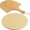 homEdge Pizza Stone Set, Heavy Duty Round Cordierite Baking Stone for Bread, Pizza, Thermal Shock Resistant Cooking Stone with Bamboo Pizza Peel Paddle for Oven and Grill-12 Inches (Diameter)