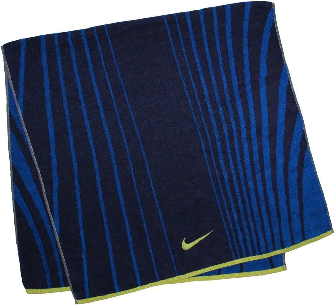 Nike Striped Jacquard Towel (Large, Midnight Navy/Game Royal/Venom Green)