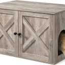 Feandrea Cat Litter Box Enclosure, Litter Box Furniture Hidden with Removable Divider, Indoor Cat House, End Table, 31.5 x 20.9 x 19.7 Inches, Greige UPCL002G01