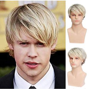 Kaneles Mens Blonde Wig Male Short Layered Cosplay Costume Party Natural Hair Wigs (Blonde)