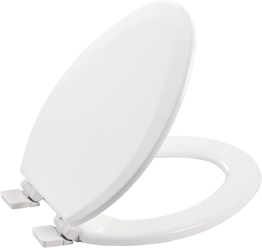 Wood Toilet Seat, Slow Close, High Gloss Finish, Premium Moulded Wood, Quick Release, White, PIKLiDS (Elongated)
