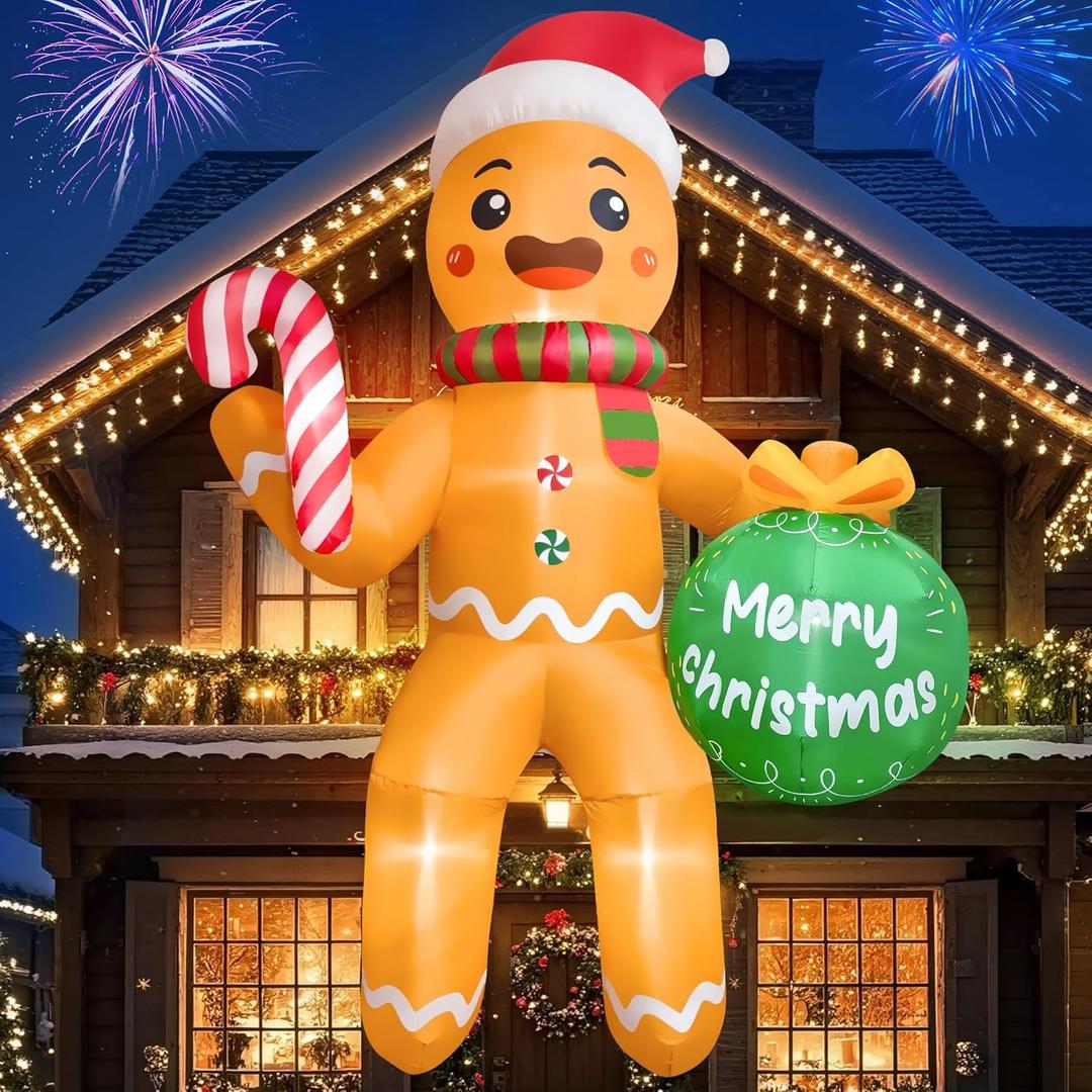 11 FT Christmas Inflatables Gingerbread Man, Christmas Blow Up Yard Decorations with Built-in LEDs, Sitting Gingerbread Inflatable Christmas Decorations Outdoor for Garden Yard Lawn Roof
